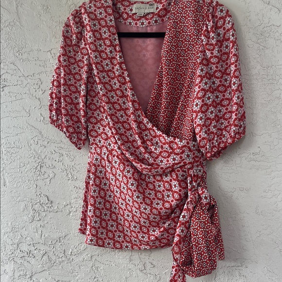 Sachin + Babi Red and White Patterned Wrap Blouse - Picture 5 of 5